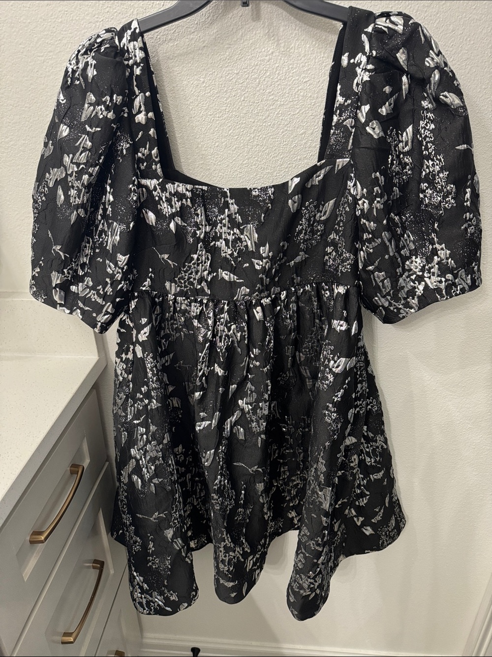 Jonathan Simkhai Black and White Puff Sleeve Square Neck dress